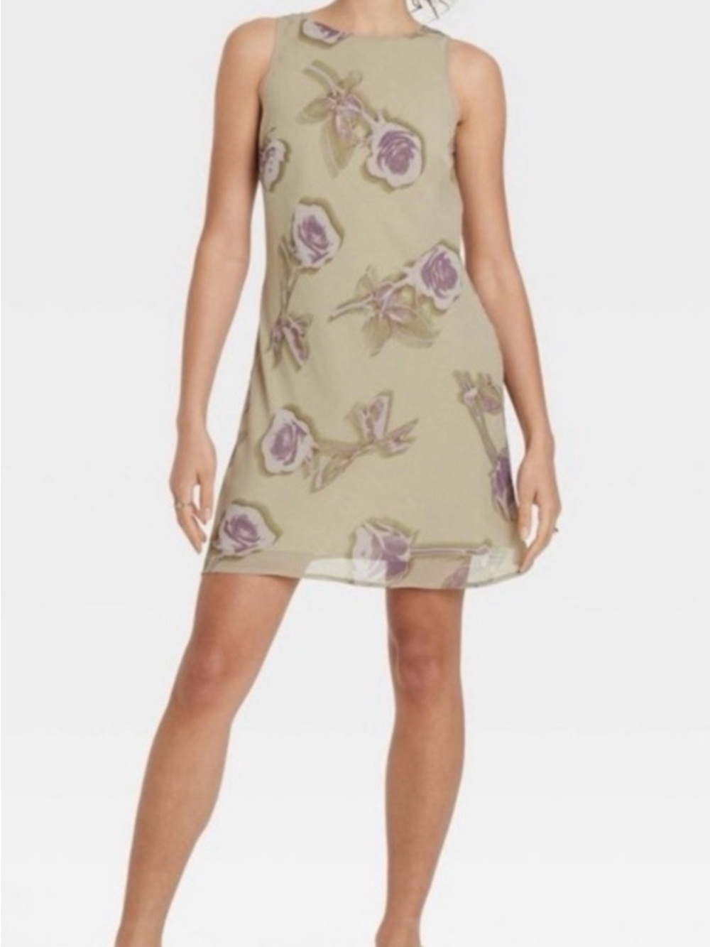 Wild Fable Olive and Lavender Keyhole-Back Dress